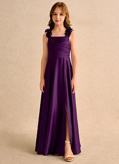 Azazie Rosita Girls Formal 플라워 걸 드레스 A라인 플리츠 매트 새틴 플로어 길이 드레스 image3