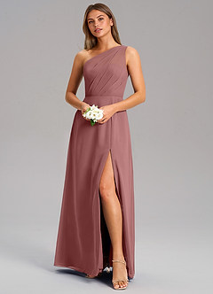 Azazie Phaedra Bridesmaid Dresses Desert Rose A-Line One Shoulder Chiffon Dress image4