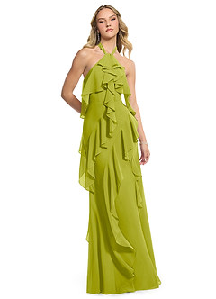 Azazie Velma Bridesmaid Dresses Lemongrass A-Line Side Slit Chiffon Dress image3