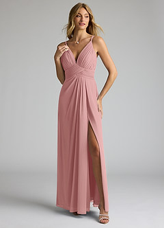 Azazie Maren Allure Abiti da Damigella Abito A-Line in Chiffon con Scollo a V in Pizzo Rosa Polverosa image1