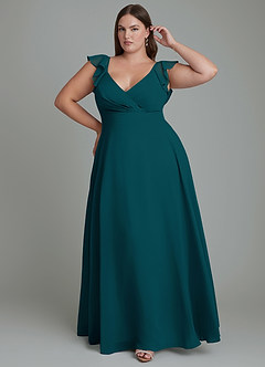 Azazie Leilani Bridesmaid Dresses Pine A-Line Pleated Chiffon Dress image6