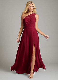 Azazie Phaedra Bridesmaid Dresses Burgundy A-Line One Shoulder Chiffon Dress image4