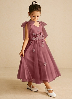 Azazie Minia Flower Girl Dresses Amethyst A-Line Bow Matte Satin Dress image3