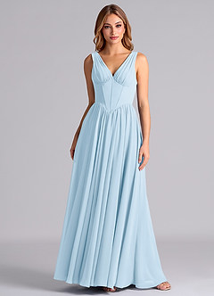Azazie Delmie Final Sale Sky Blue A-Line Corset Chiffon Dress image4