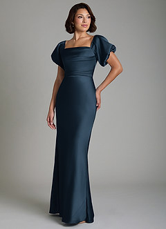 Azazie Lea Bridesmaid Dresses Dark Navy Mermaid Off the Shoulder Stretch Satin Convertible Dress image1