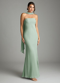 Azazie Saylor Vestidos de damas de honor Vestido de Agave de Gasa de Corte Sirena con Sin tirantes image1