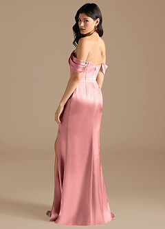 Azazie Lynden Bridesmaid Dresses Rosette Sheath Off the Shoulder Metallic Satin Convertible Dress image4