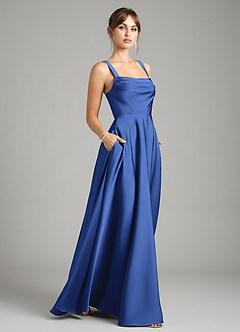 Azazie Shaude Bridesmaid Dresses Royal Blue A-Line Pleated Stretch Satin Dress image6