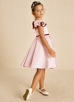 Azazie Sugar Plum vestidos de niña de las flores Vestido de Rosa Rubor Óxido de Satin Mate de Corte En A con Lazo image3
