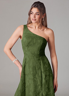 Azazie Ellianna Robes de demoiselle d'honneur Robe Trapèze en Blumen-Burnout Une épaule Olive image6