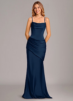 Azazie Pelagia Brautjungfernkleider Wandelbar Meerjungfrau-Linie Korsett Stretch-Satin Kleid Dunkelmarine image6