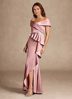 Azazie Dareia Mother of the Bride Dresses Dusty Rose Mermaid Off the Shoulder Stretch Satin Dress image7