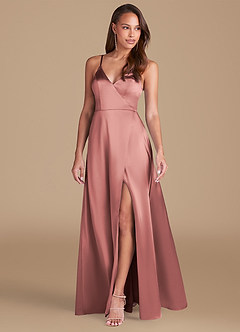 Azazie Maksim Bridesmaid Dresses Dusty Rose A-Line Metallic Satin Dress image4