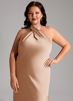 Azazie Lorena Robes de demoiselle d'honneur Robe Sirène en Satin extensible Plissée Rose Perle image6