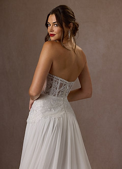 Azazie Rhya Vestidos de novia Vestido de Blanco Diamante Nude de Encaje de Corte en A con Vestidos sin tirantes image20