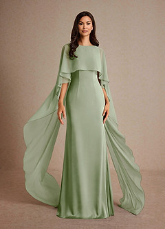 Azazie Milfred Mother of the Bride Dresses Dusty Sage Sheath Boatneck Stretch Satin Dress image1