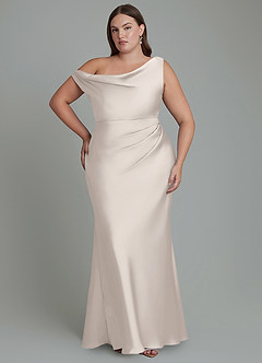 Azazie Emerson Bridesmaid Dresses White Alabaster Mermaid Off the Shoulder Stretch Satin Dress image1