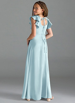 Azazie Bondi Junior Cloud Blue A-Line Side Slit Stretch Satin Dress image5