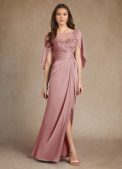 Azazie Hera Mother of the Bride Dresses Dusty Rose A-Line Lace Stretch Satin Dress image4
