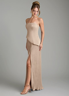 Azazie Tierney Bridesmaid Dresses Taupe A-Line Strapless Chiffon Convertible Dress image5