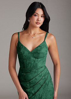 Azazie Leo Robes de demoiselle d'honneur Robe Fourreau en Blumen-Burnout Plissée Vert Foncé image5