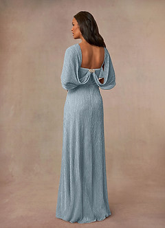 Azazie Loretta Mother of the Bride Dresses Dusty Blue A-Line Cowl Cape Metallic Mesh Dress image2