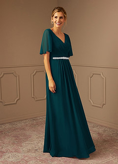 Azazie Tricia Kleider für die Brautmutter A-Linie V-Hals Gefaltet Chiffon Kleid Kiefer image4