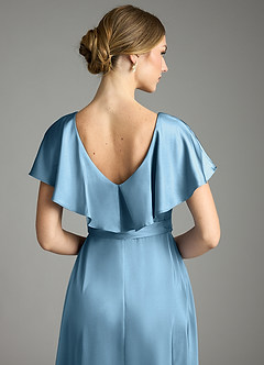 Azazie Lainey Bridesmaid Dresses Steel Blue A-Line with Pockets Stretch Satin Dress image2