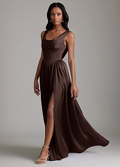 Azazie Novi Bridesmaid Dresses Ganache A-Line with Pockets Stretch Satin Dress image6