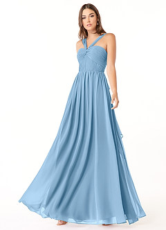 Azazie Dionne Bridesmaid Dresses Steel Blue A-Line Corset Chiffon Dress image4
