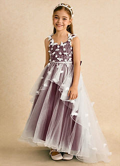 Azazie Darlina vestidos de niña de las flores Vestido de Marfil Cabernet de Tul de Princesa con Encaje image6