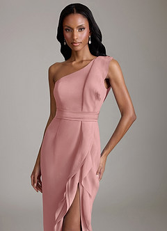 Azazie Venita Final Sale Dark Green Sheath Ruched Chiffon Dress image3