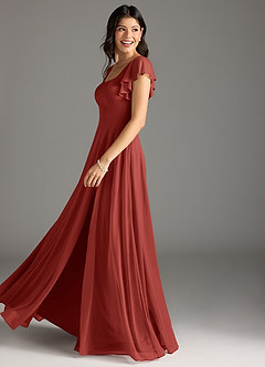 Azazie Bondi Bridesmaid Dresses Terracotta A-Line Ruched Mesh Dress image7