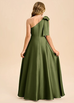 Azazie Penguin Junior Abito A-Line in Raso Elasticizzato Fiocco Oliva image2