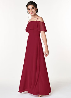 Azazie Maggie Junior Jurk van Chiffon met A-Lijn Off the Shoulder Bourgondië image5