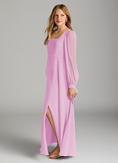 Azazie Leonia Junior Candy Pink A-Line with Pockets Chiffon Dress image3