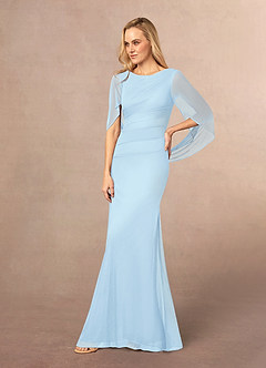 Azazie Belladonna Mother of the Bride Dresses Sky Blue Mermaid Scoop Pleated Mesh Dress image3