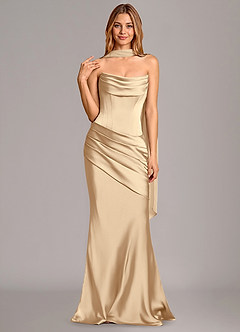 Azazie Pelagia Bridesmaid Dresses Champagne Mermaid Corset Stretch Satin Convertible Dress image3