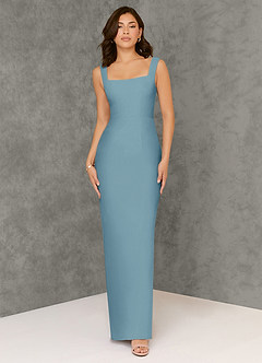 Azazie Flori Vestidos de damas de honor Vestido de Azul Malhumorado de Gasa de Corte Recto con Escote Cuadrado image1