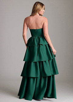Azazie Faye Bridesmaid Dresses Emerald A-Line Ruched Stretch Satin Dress image2
