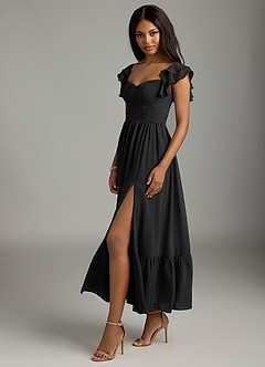 Azazie Anaya Robes de demoiselle d'honneur Robe Trapèze en Mousseline de soie Plissée Noir image4