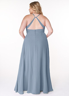 Azazie Davis Bridesmaid Dresses Dusty Blue A-Line V-Neck Chiffon Dress image8