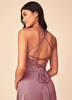 Azazie Mei Bridesmaid Dresses Vintage Mauve A-Line V-Neck Stretch Satin Dress image3
