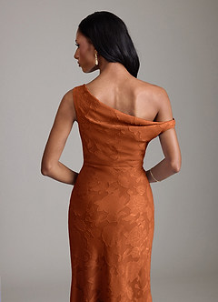 Azazie Emerson Vestidos de madrinha de casamento Vestido Laranja Queimada de Esgotamento Floral de sereia com Fora do ombro image7