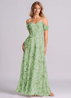 Azazie Marley Bridesmaid Dresses Green Fern Floral A-Line Off the Shoulder Chiffon Convertible Dress image5