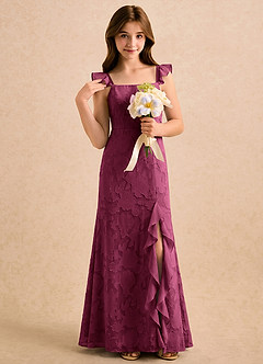 Azazie Novanlie Girls Formal Blumenmädchenkleider Meerjungfrau Schleifen Blumen-Burnout Kleid Maulbeerrot image5