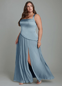 Azazie Stephanie Rochii de domnișoară de onoare A-Line Plisată Satin elastic Lungime până la podea Rochie image11