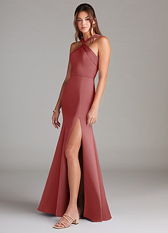 Azazie Rue Bridesmaid Dresses Antique Rose Mermaid Pleated Stretch Satin Dress image5