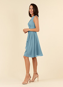 Azazie Theron Mother of the Bride Dresses Moody Blue A-Line V-Neck Pleated Chiffon Dress image3
