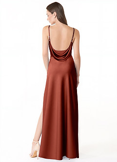 Azazie Alaija Bridesmaid Dresses Terracotta Mermaid Side Slit Stretch Satin Dress image4